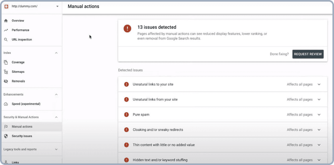 Search Console Manual Actions
